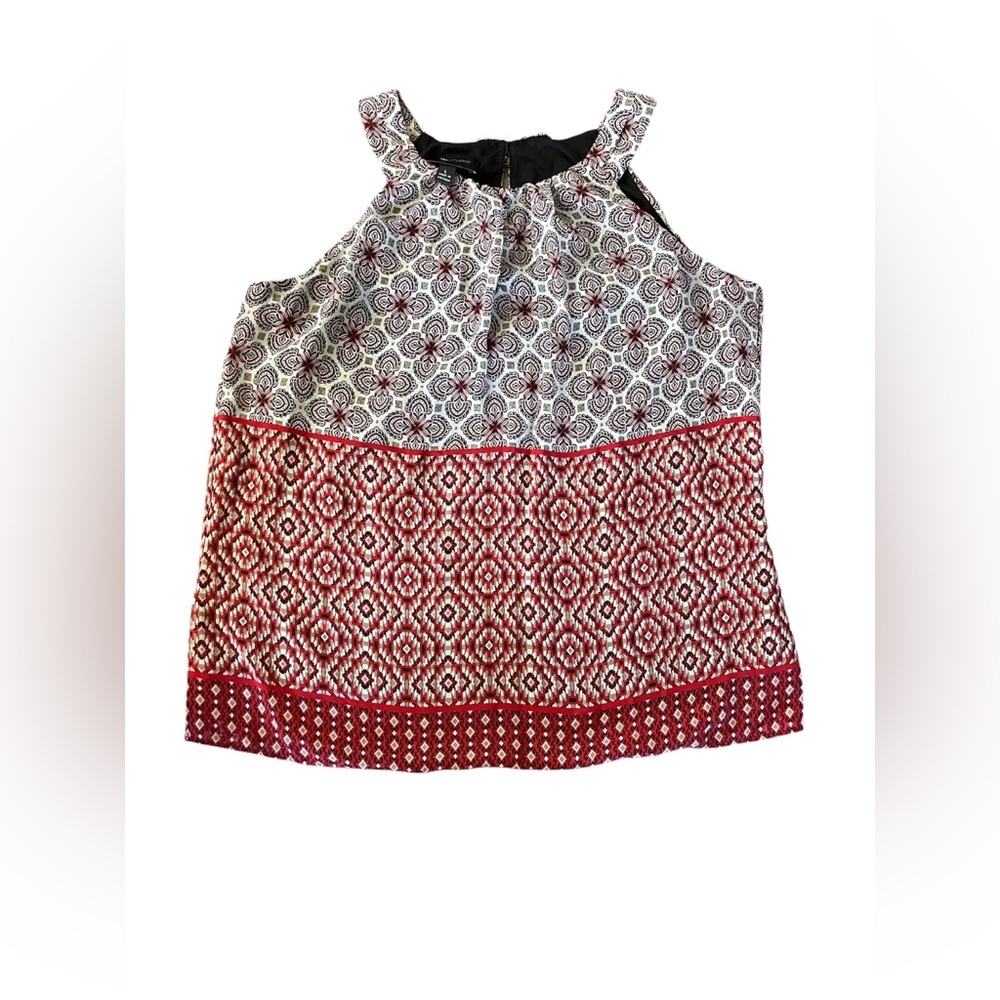 AB Studio Red Patterned Sleeveless Tank Top, Size L